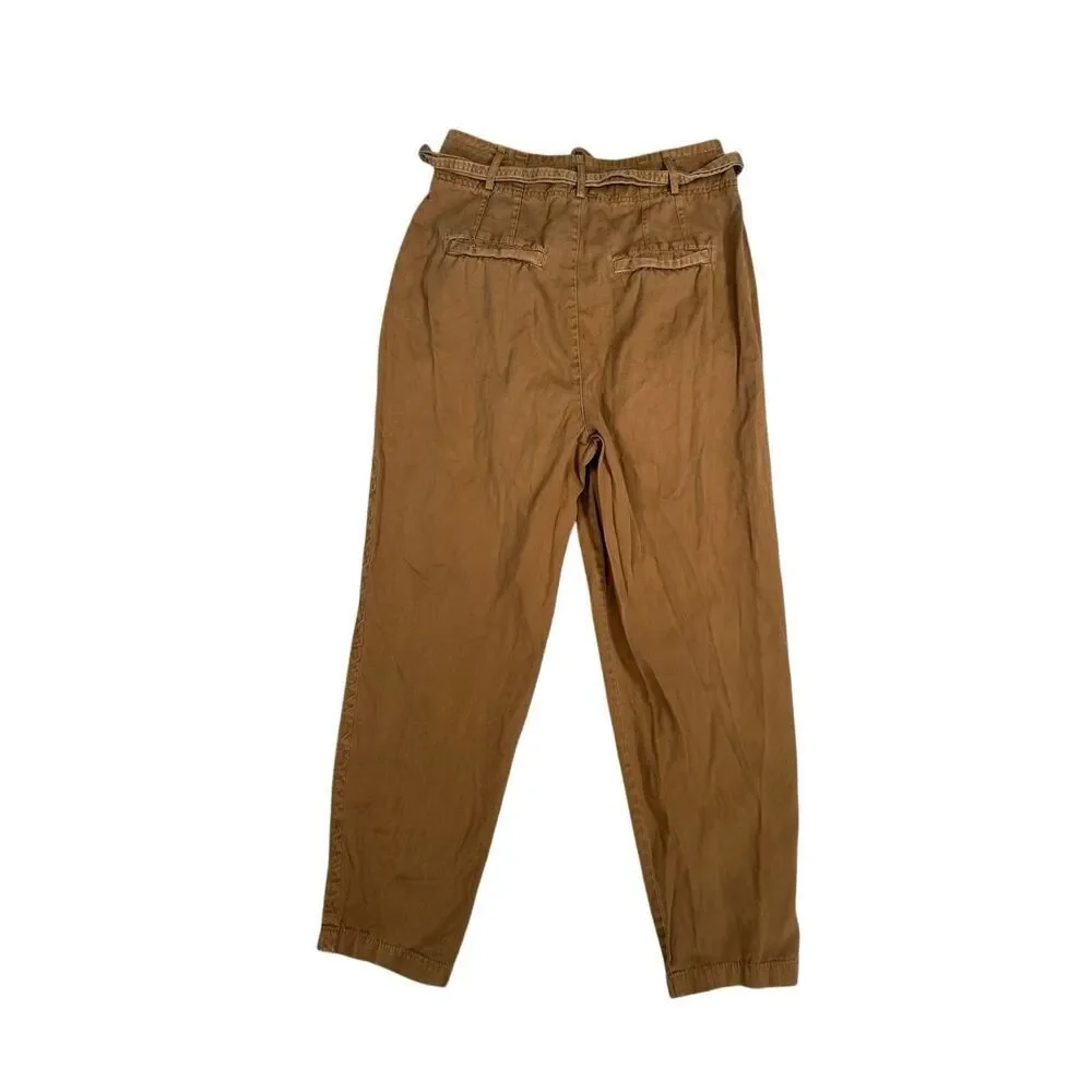 Free People Paper Bag Slouchy Belted Brown Pants Women's 4 Indie Boho Cotton
